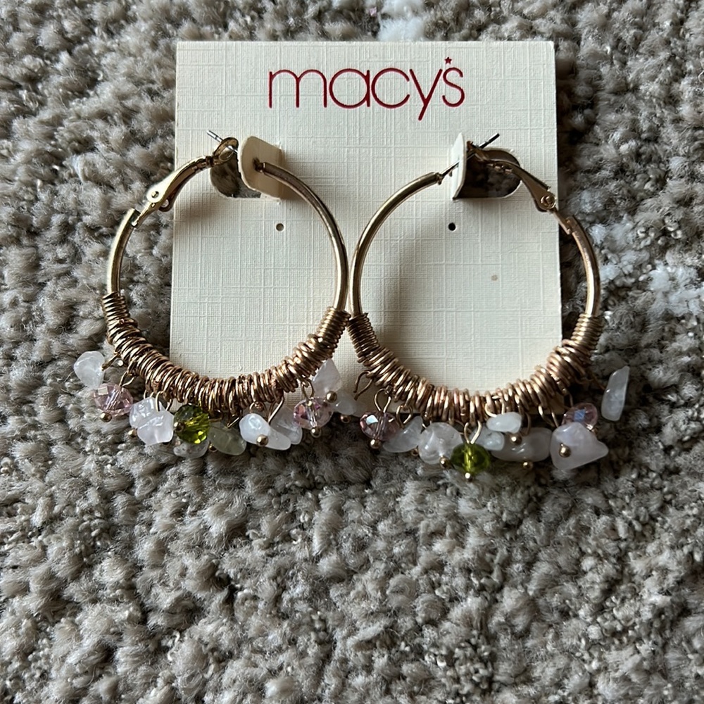 Beaded rose gold hoop earrings
